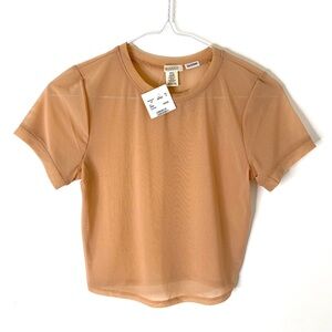 Bozzolo Nude Sheer Mesh Crop Tee Neutral Stretch Babydoll NWT